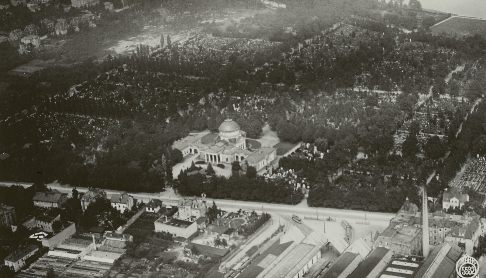 Luftbild des Johannisfriedhofs aus südöstlicher Richtung
© SLUB/Deutsche Fotothek, Walter Hahn, 1924