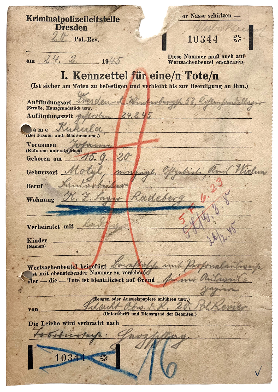 Kennzettel für Jan Kukula
© Sammlung Verwaltung des Elias-, Trinitatis- und Johannisfriedhofs Kennzettel für Jan Kukula